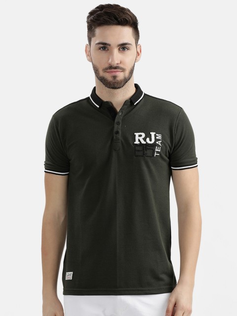 

V2 Value & Variety Men Black Polo Neck T-shirt, Green