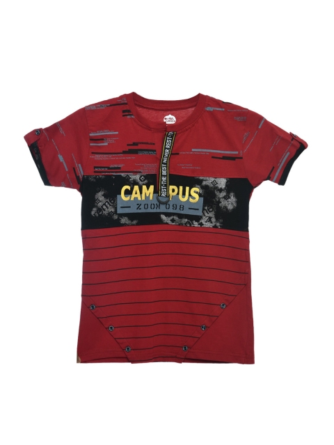 

ORANGE PUMPKKIN Boys Maroon Printed Slim Fit T-shirt