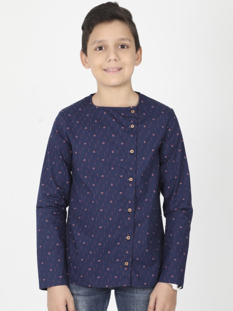 

MANET Boys Navy Blue Printed Casual Shirt