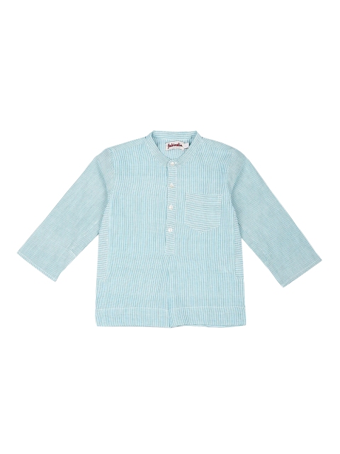 

Fabindia Boys Blue & White Striped Cotton Kurta