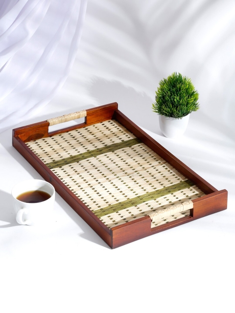 

Fabindia Off-White & Brown Woven Rectangle Wooden Tray
