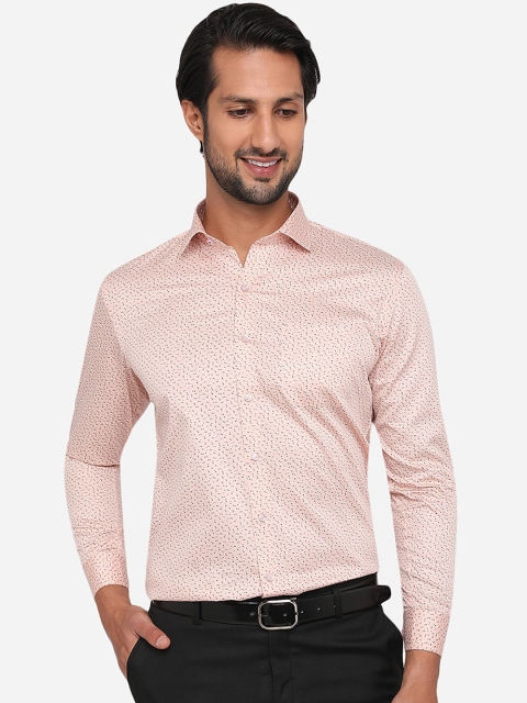 

Greenfibre Men Peach-Coloured Slim Fit Printed Pure Cotton Casual Shirt