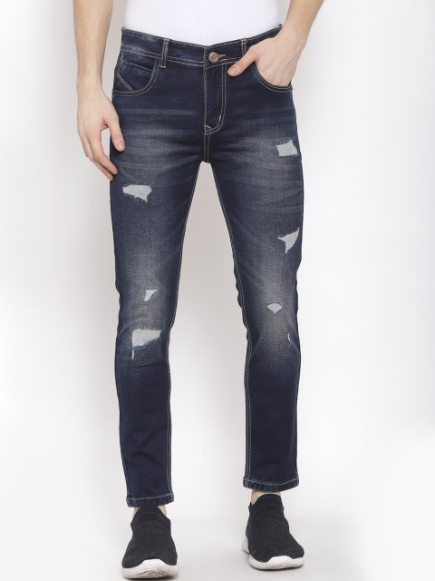FEVER Men Blue Slim Fit Mildly Distressed Stretchable Heavy Fade Jeans