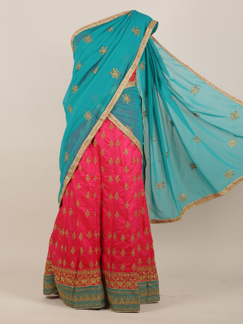 

Pothys Blue & Pink Embellished Half Saree