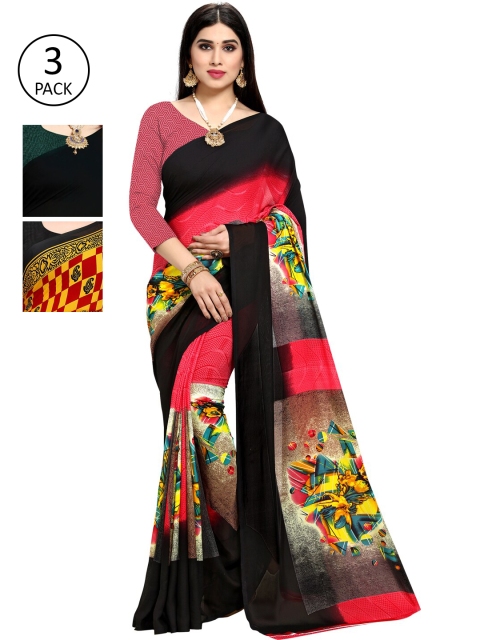 

KALINIPack Of 3 Printed Sarees, Pink