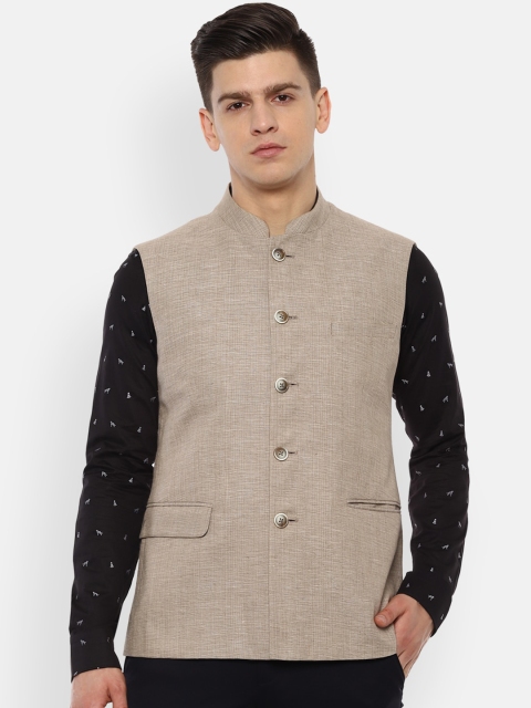 

Van Heusen Men Beige Solid Cotton Linen Nehru Jacket
