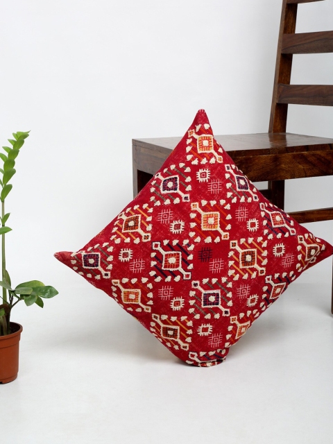 

Fabindia Red & White Embroidered Square Cushion Cover