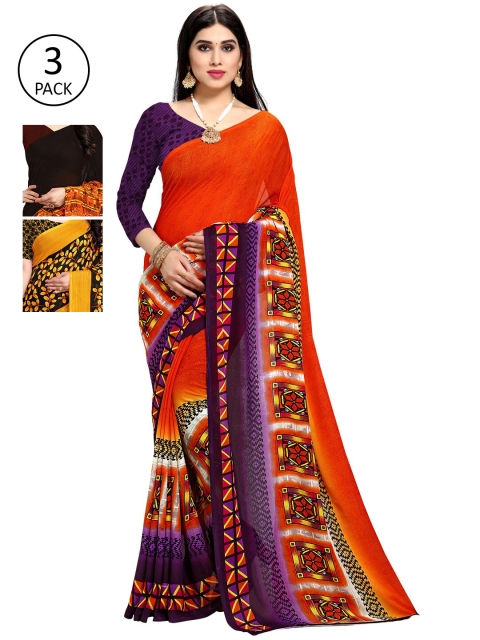 

KALINI Women Women Pack of 3 Printed Sarees, Orange