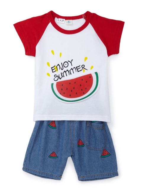 

Like A Boss Unisex Kids Red & White Printed T-shirt with Shorts