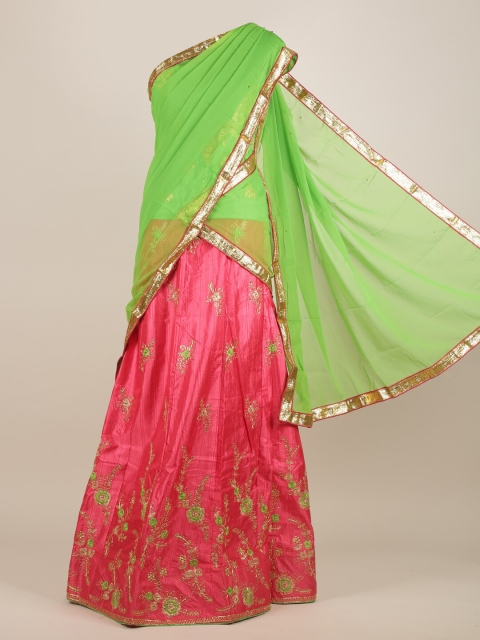 

Pothys Green & Pink Embellished Half Saree