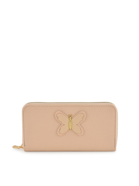 

ToniQ Women Beige & Gold-Toned Solid Bow Detail PU Zip Around Wallet