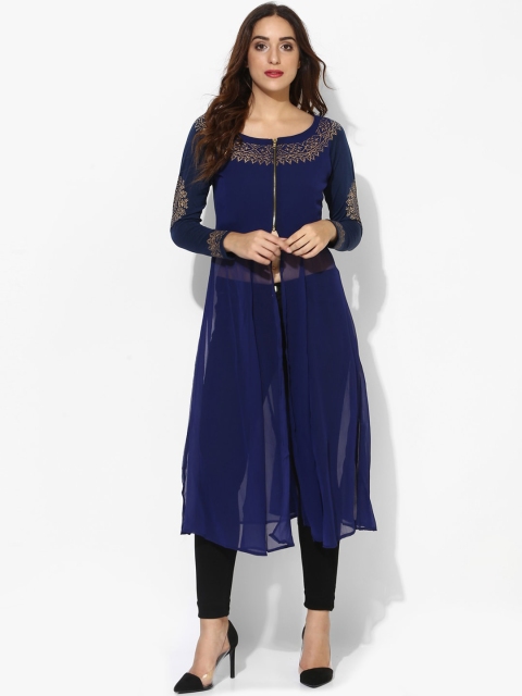 

Ira Soleil Women Navy Blue Indigo Georgette Fusion Kurta