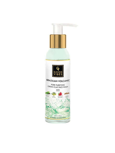 

Good Vibes Brazilian Volcanic Pore Purifying Green Clay Face Wash 120 ml, Transparent