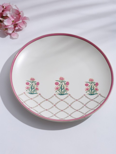 

Fabindia White & Pink Porclain Adwaya Decal Dinner Plate