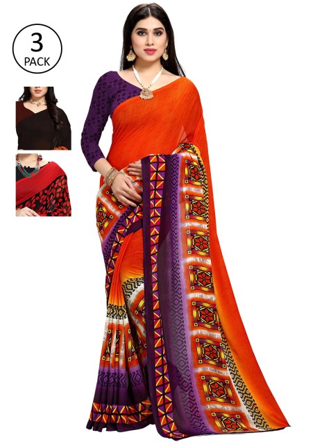 

KALINI Women Pack Of 3 Printed Saree, Orange