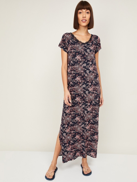 

Ginger by Lifestyle Navy Blue Printed Maxi Nightdress