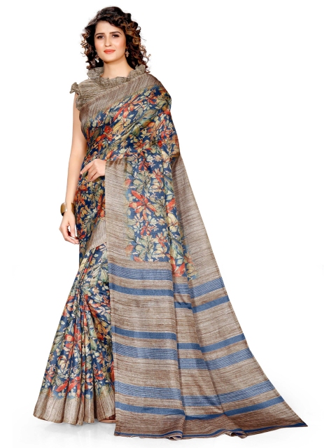 

KALINI Grey & Beige Floral Print Art Silk Saree