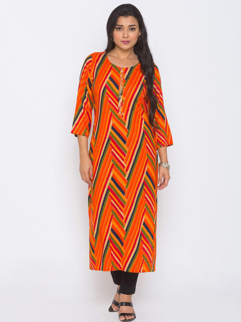 

TANKHI Women Multicoloured Chevron Printed Kurta, Multi