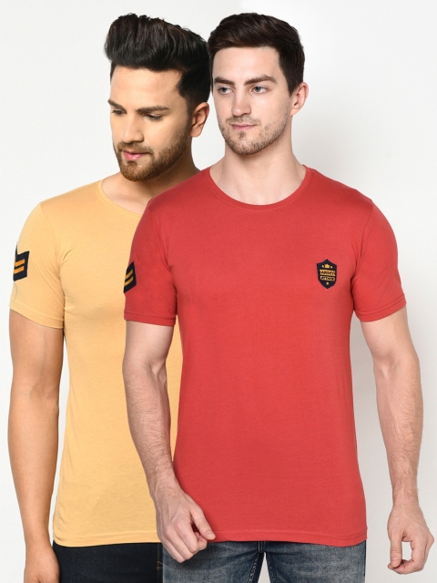 

ELEGANCE Men Multicoloured 2 V-Neck Applique T-shirt, Multi