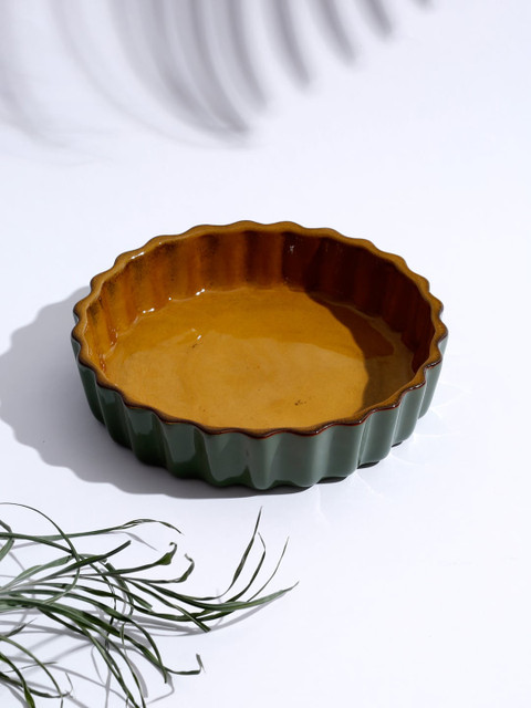 

Fabindia Sea Green & Mustard Yellow Kashika Glazed Ceramic Round Serveware Dish