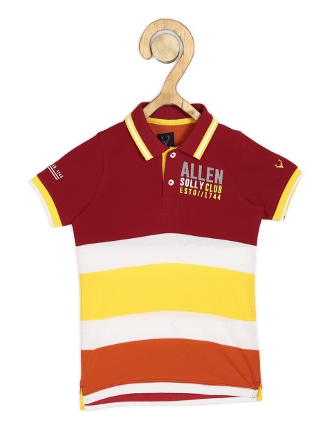 

Allen Solly Junior Boys Maroon Striped Polo Collar T-shirt