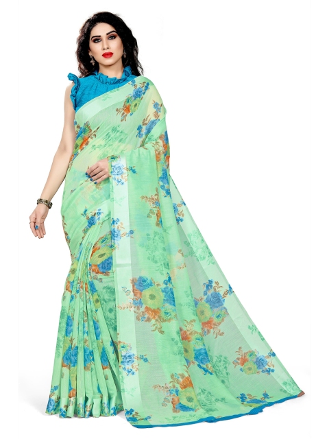 

KALINI Green & Blue Floral Printed Bagh Saree