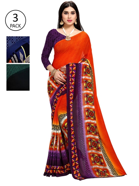 

KALINI Women Multi Colored Set of 3 Printed Poly Georgette Sarees