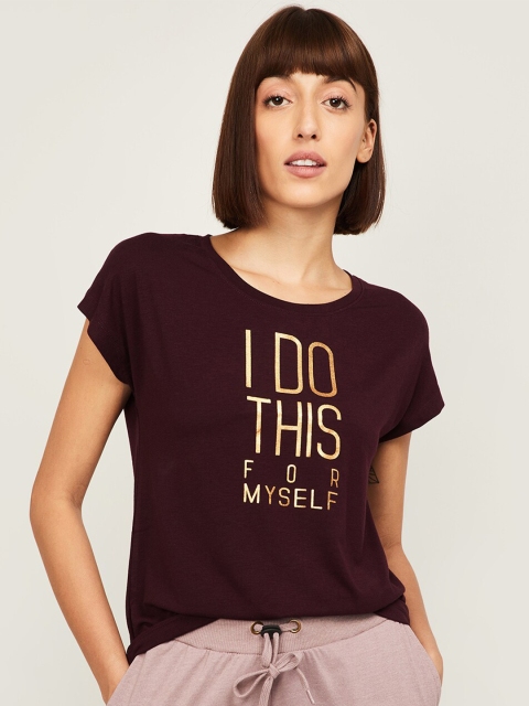 

Kappa Women Burgundy Typography Printed T-shirt