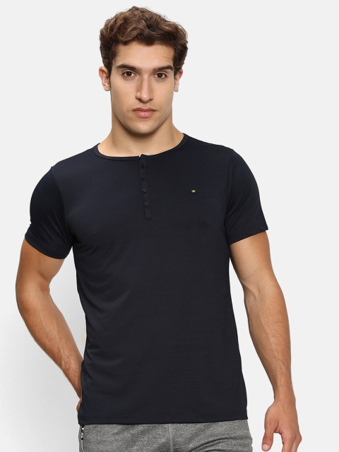 

V2 Value & Variety Men Navy Blue Henley Neck Slim Fit T-shirt