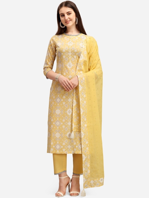 

Seerat Women Yellow Ethnic Motifs Printed Pure Cotton Kurta with Trousers & Dupatta