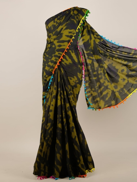 

Pothys Green & Black Tie & Dye Printed Saree