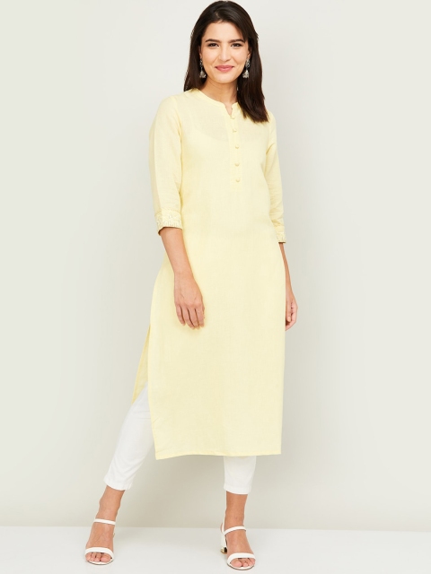 

Melange by Lifestyle Women Yellow Solid Pastel Straight Kurta