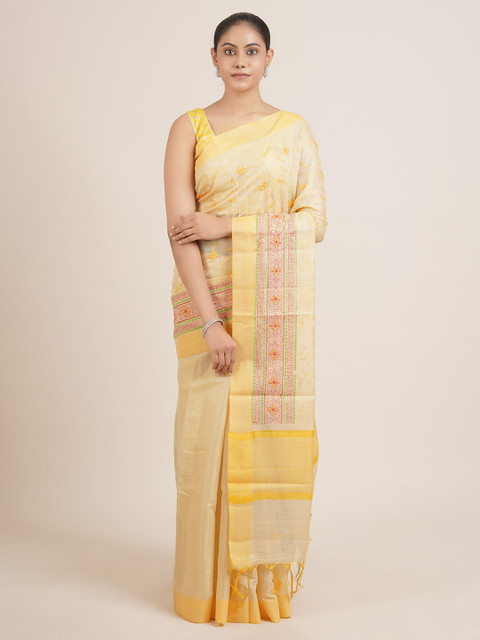 

Pothys Yellow & Red Ethnic Motifs Tissue Saree
