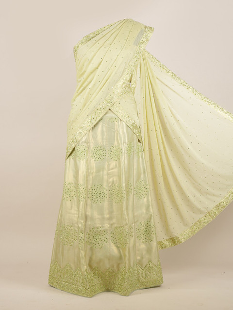 

Pothys Green Embellished Half & Half Saree