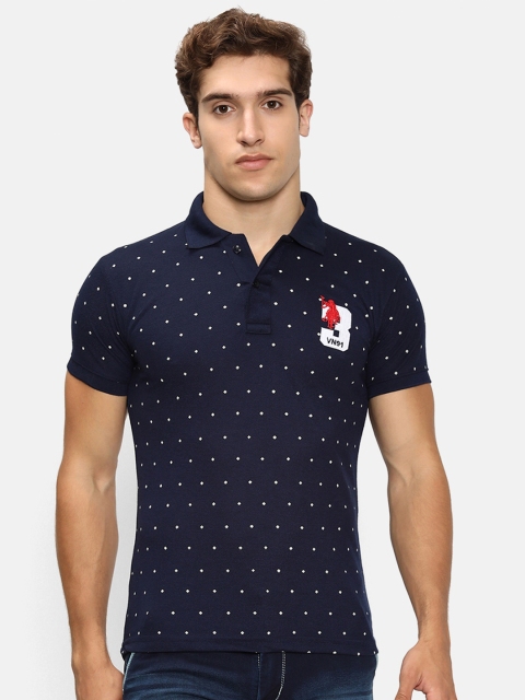 

V2 Value & Variety Men Navy Blue Micro Printed Polo Collar Regular T-shirt