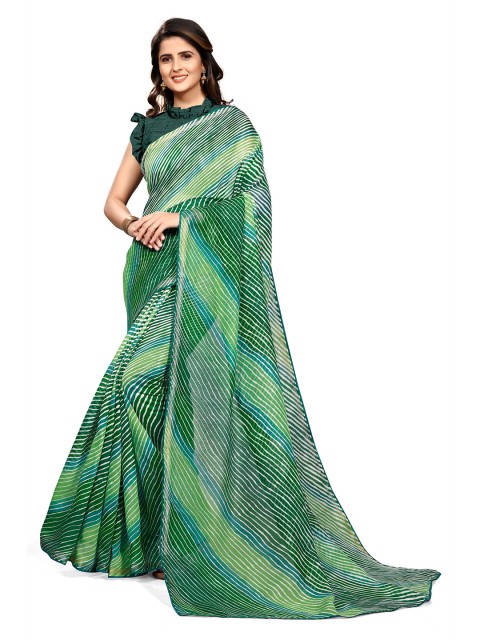 

KALINI Women Green & Multi Coloured Leheriya Printed Saree