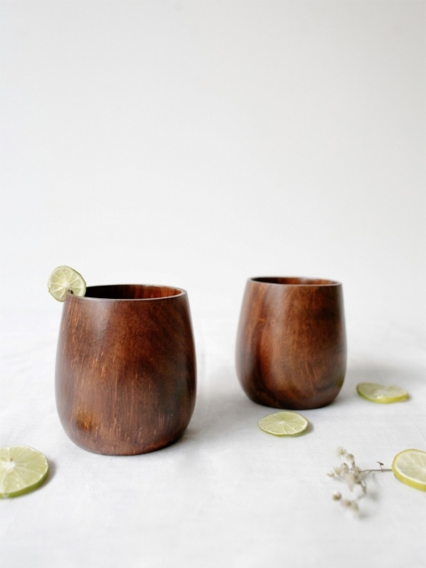 

NURTURE INDIA Set Of 2 Brown Handcrafted Solid Wood Matte Mugs