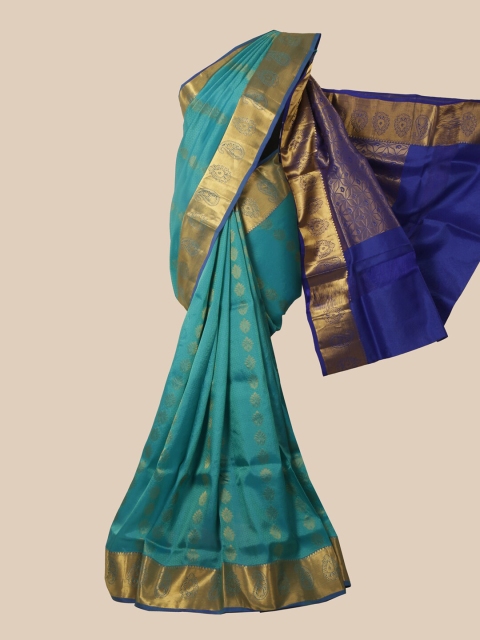 

Pothys Blue & Gold-Toned Woven Design Pure Silk Kanjeevaram Saree