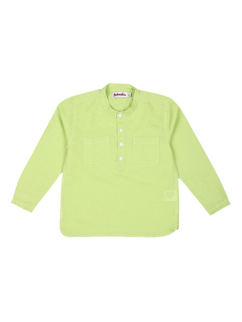 

Fabindia Boys Lime Green Solid Linen Cotton Kurta