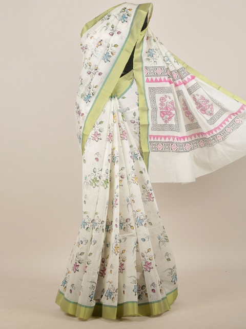 

Pothys White & Green Floral Printed Saree