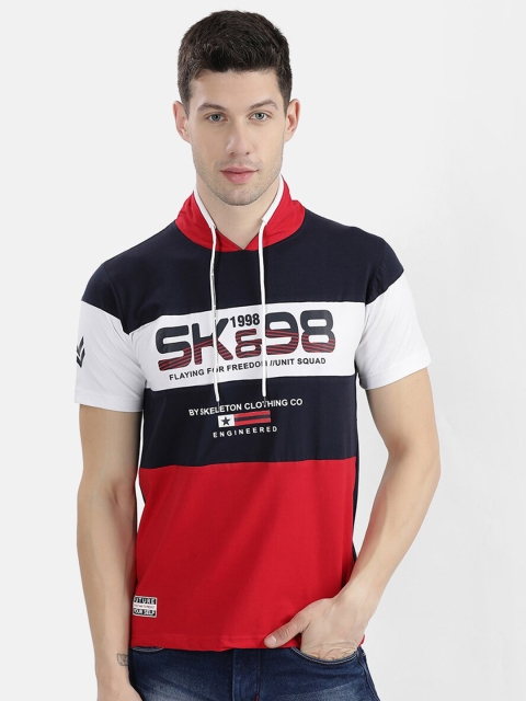 

V2 Value & Variety Men Red Colourblocked Hooded Collar T-shirt