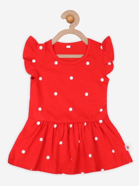 

Fashitale Girls Red& White Polka Dots Printed Fit & Flare Dress