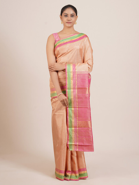 

Pothys Nude-Coloured & Pink Pure Silk Kanjeevaram Saree