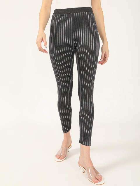 

V2 Value & Variety Women Grey Striped Cotton Ankle-Length Leggings