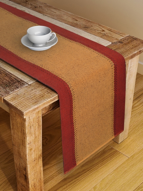 

Fabindia Rust Brown & Maroon Colourblocked Pure Cotton Table Runner
