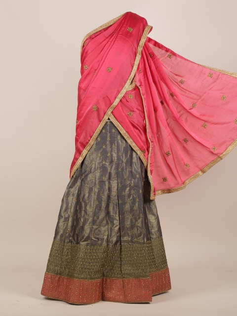 

Pothys Pink & Grey Embellished Half Saree