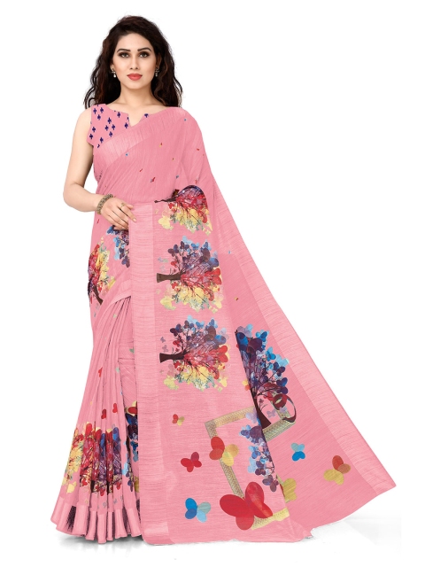 

KALINI Pink & Red Abstract Printed Saree