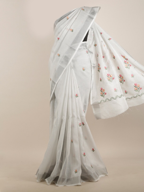 

Pothys Silver-Toned & Red Floral Embroidered Saree