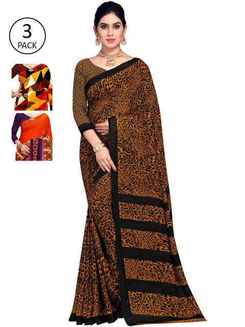 

KALINI Pack Of 3 Multicoloured Printed Sarees, Red