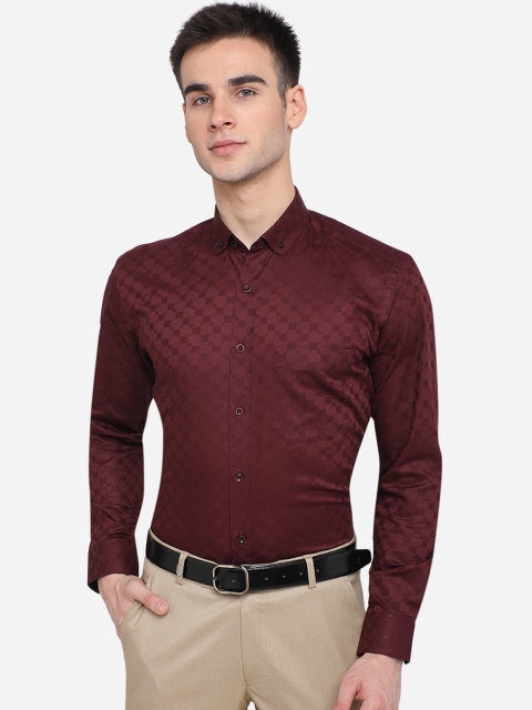

Greenfibre Men Maroon Pure Cotton Slim Fit Geometric Woven Designed Formal Shirt